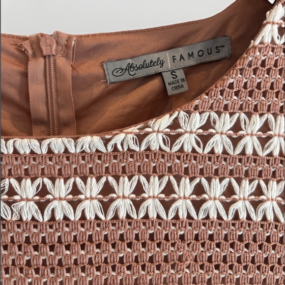 Absolutely Famous Brown Embroidered Shift Dress ✨ Size Small - Picture 3 of 7